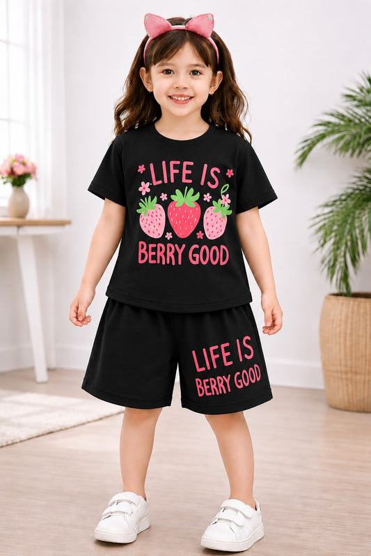 [Life is Berry Good ] Printed Black Girls Nicker Suit 274