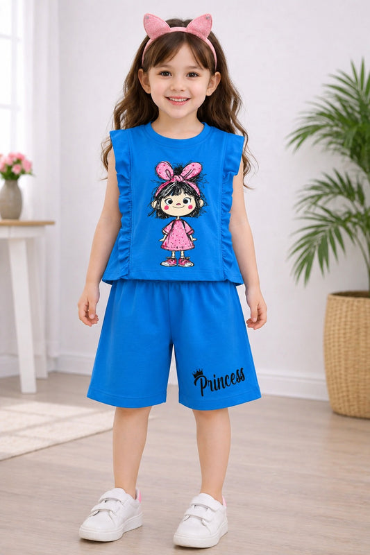 Doll Printed Royal Blue Girls Nicker Suit