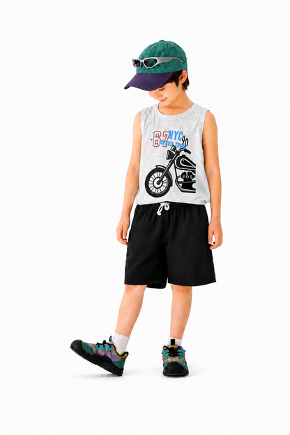 67 Bike Printed Grey & Black Sleeveless  Boys Nicker Suit 208