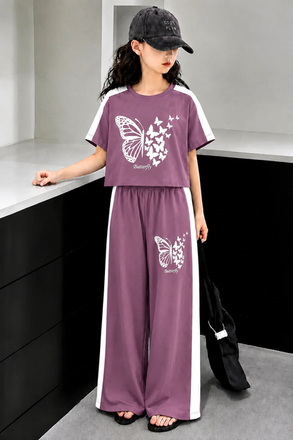 Butterfly Printed Maroon  Half Selves Baggy Track Suit Girls 609