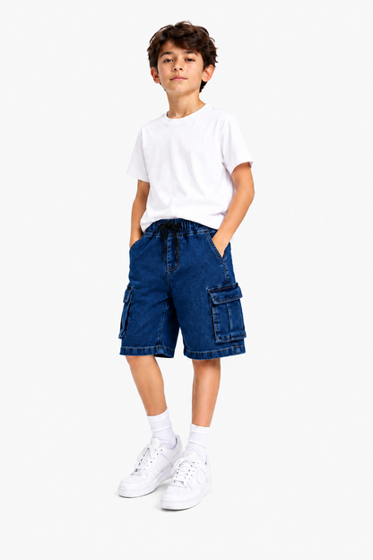 6 Pocket Cargo Denim Boys Shorts -Dark  Blue Color 261