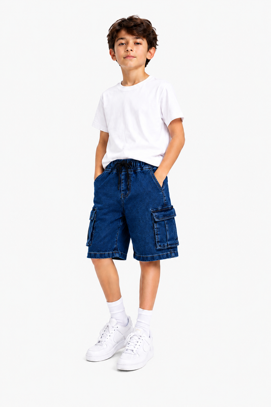 6 Pocket Cargo Denim Boys Shorts -Dark  Blue Color 261