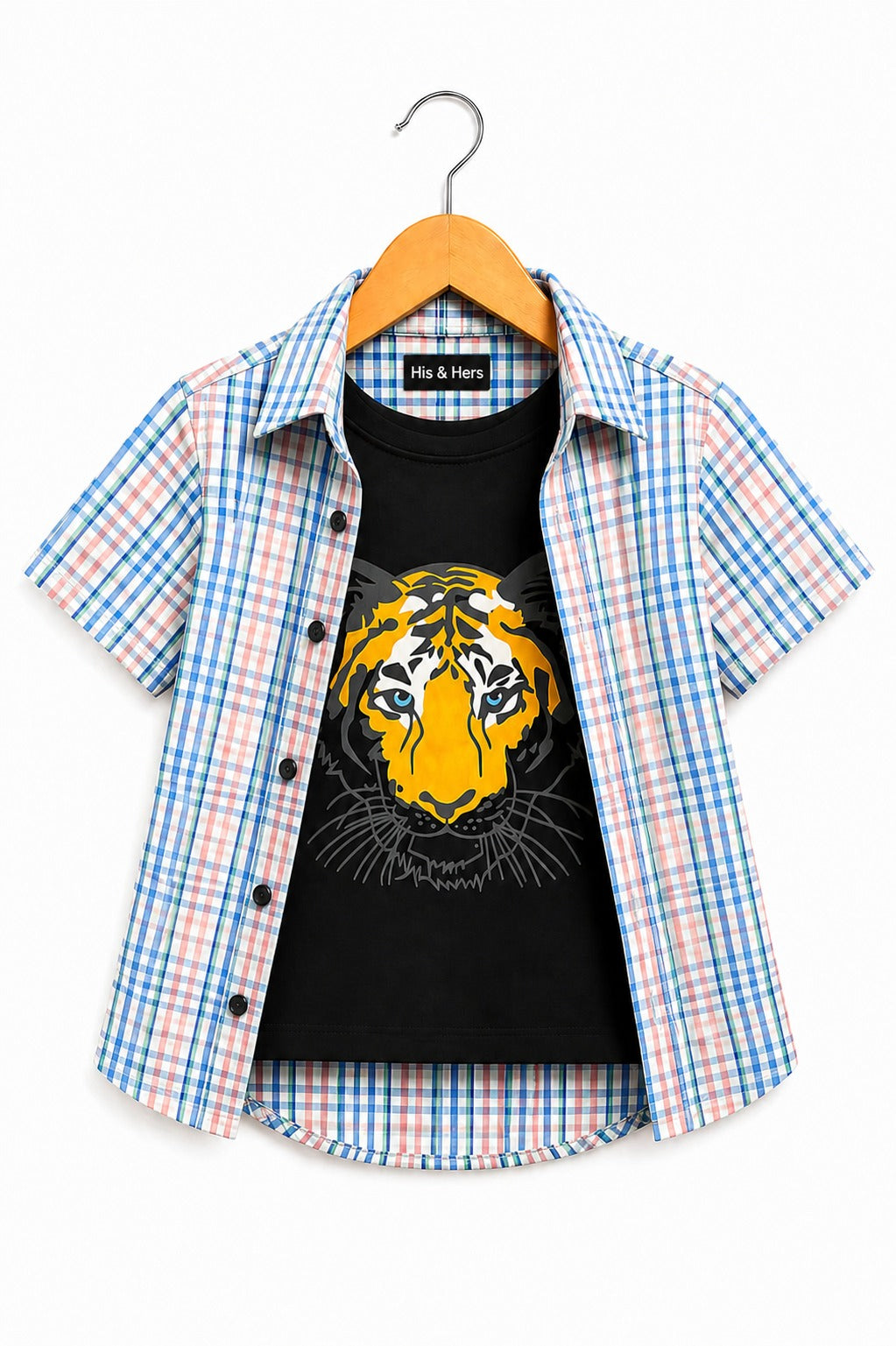 Blue Checked Tiger Printed  Layered Casual Shirt 207