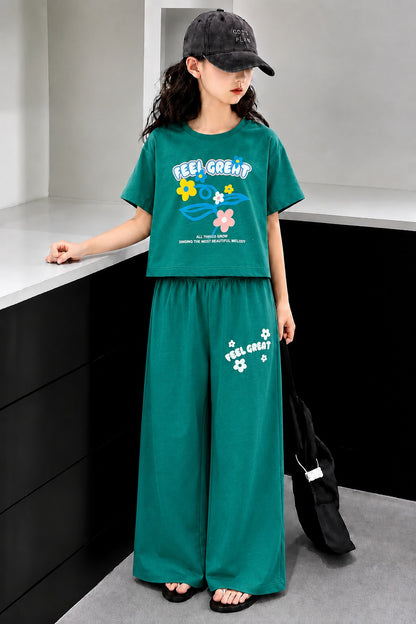 [Feel Great ] Printed Zinc Half Selves Baggy Track Suit Girls
