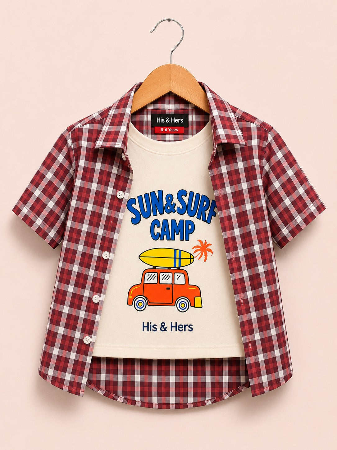 Red  Checked [Sun& Serf ] Printed Layered Casual Shirt