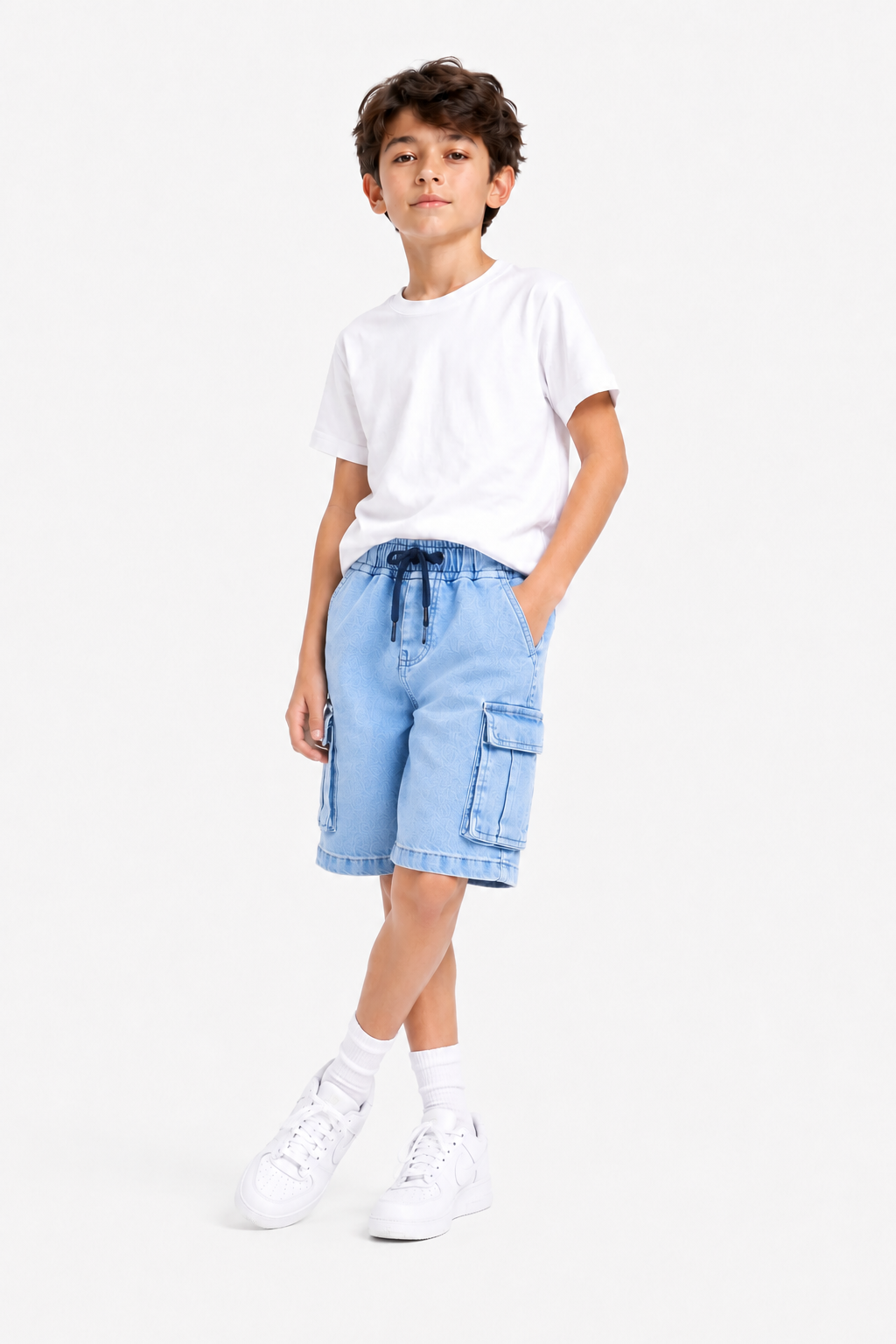 6 Pocket Cargo Denim Boys Shorts -Light Blue Color 267