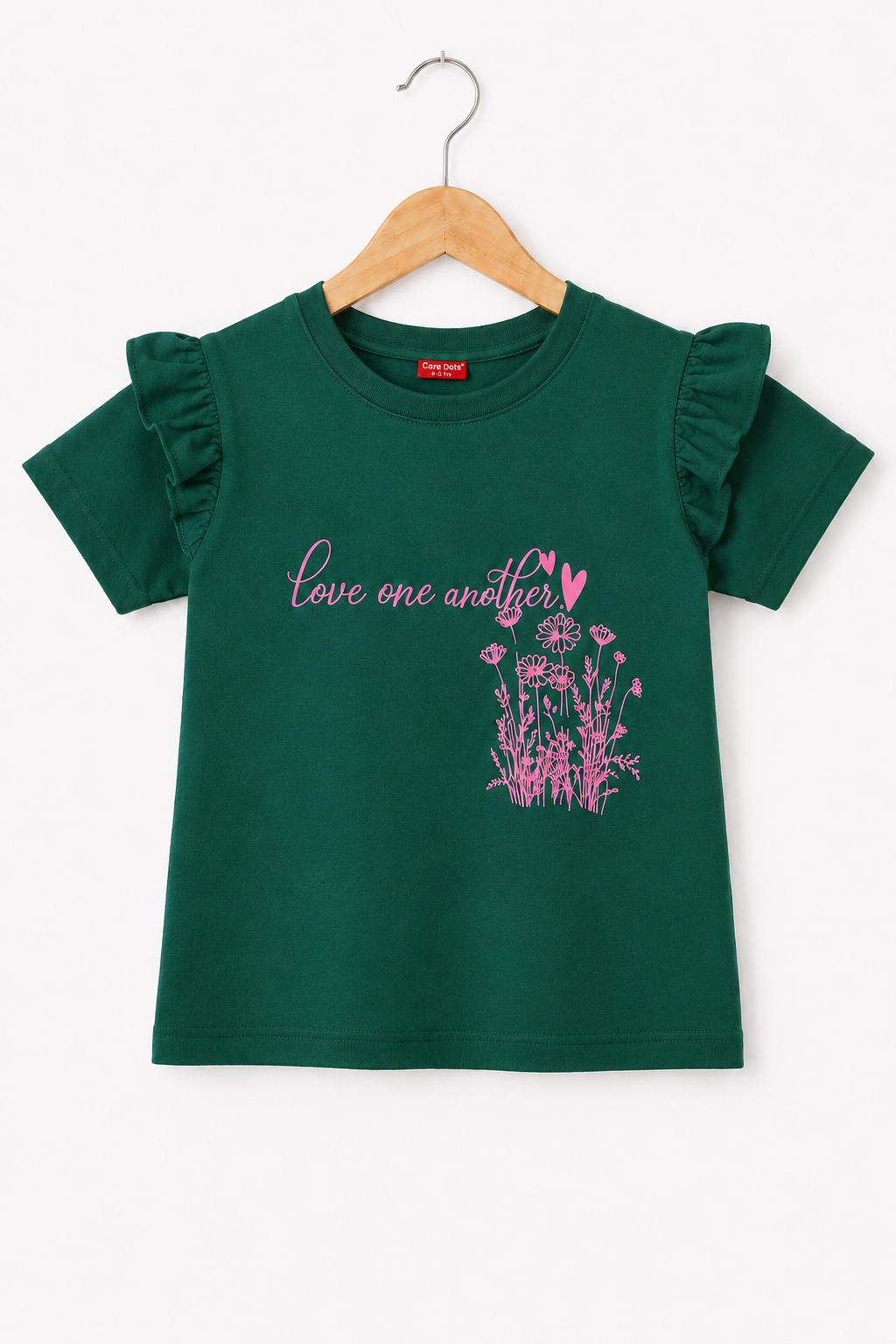 [Love one another ] Printed Green  Girls T Shirt 275