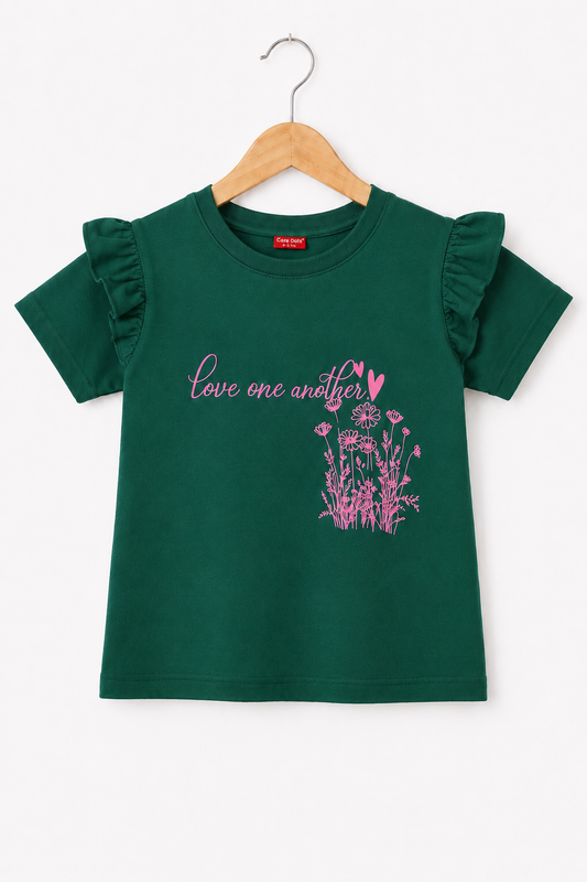 [Love one another ] Printed Green  Girls T Shirt 275