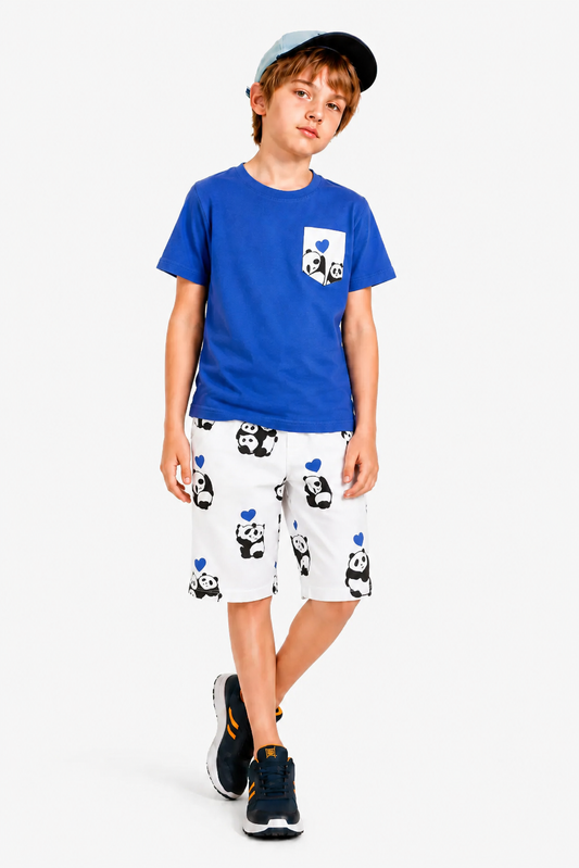 Panda  Printed on Pocket  Dark Blue Boys  Nicker Suit 528