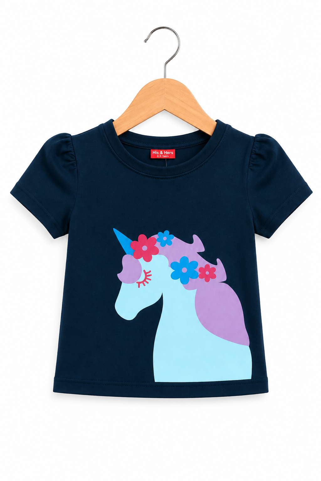 Unicorn Printed Black  Girls T Shirt