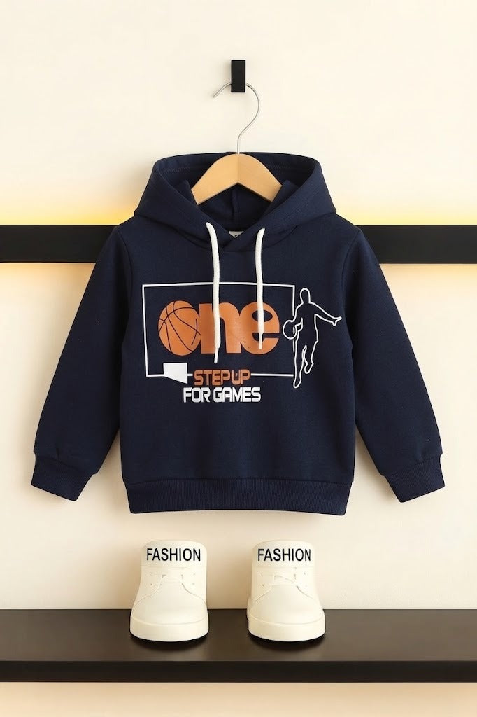 [One Step  ] Printed Navy   Fleece Boys  Hoodie 305