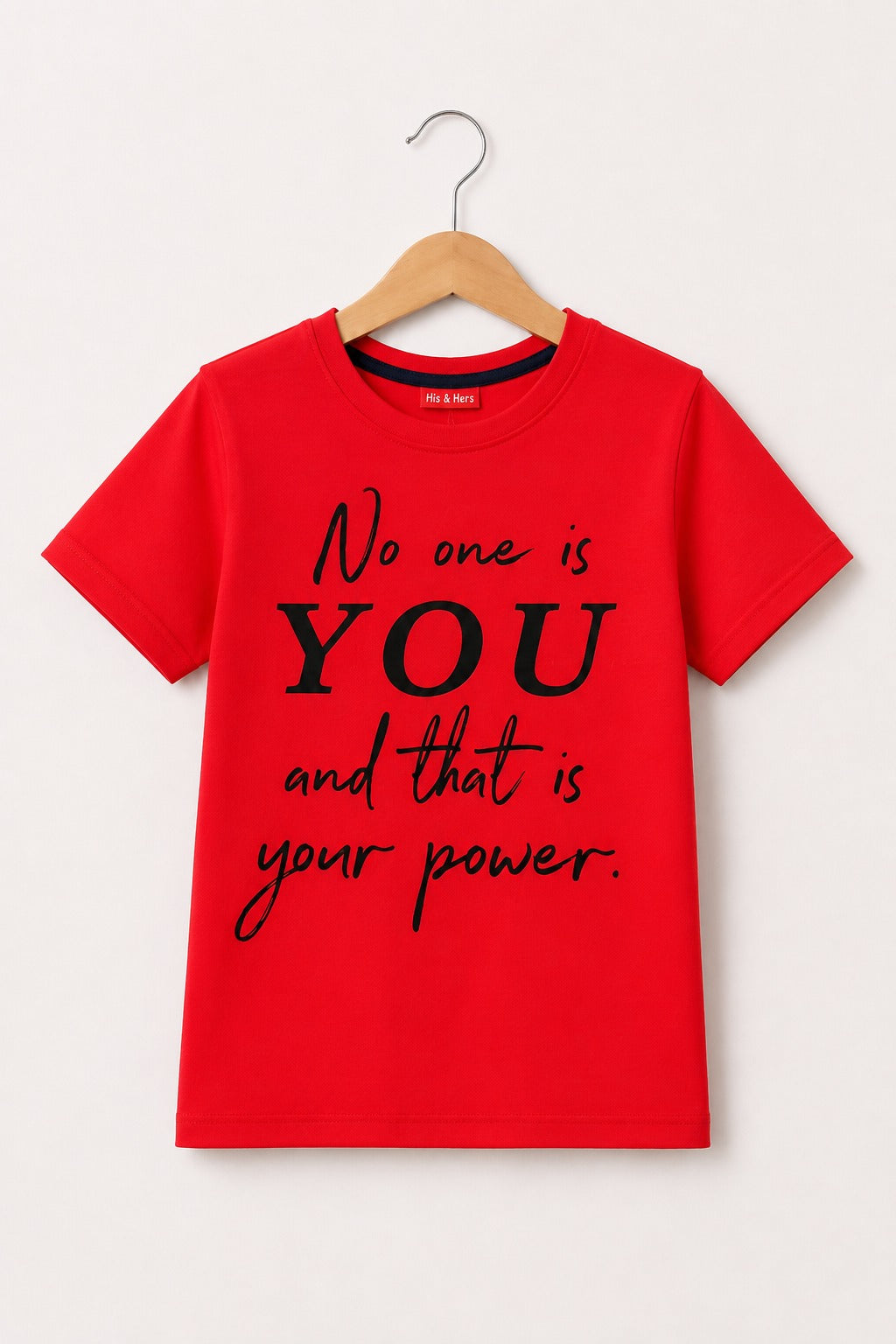 [No One Is You And That Is Your Power] Printed Red  Boys T-Shirt