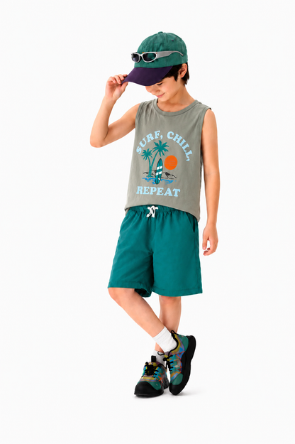 [Surf Chill] Printed Grey & Green Sleeveless  Boys Nicker Suit 201