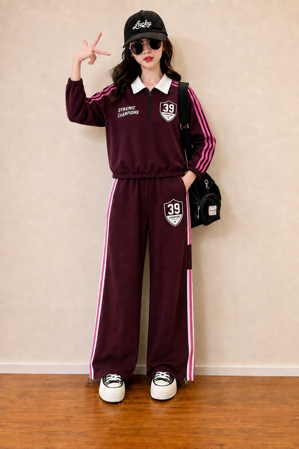 [Dynamic Champion] Printed Maroon  Fleece Tracksuit