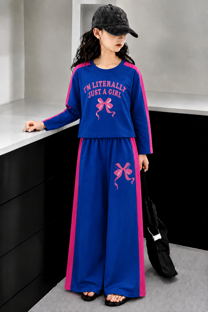 [I Am A Literally Just A Girl ] Printed Royal Blue   Full Selves Baggy Track Suit Girls  201+205