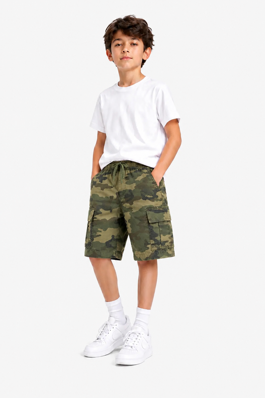 6 Pocket Cargo Soft Cotton  Boys Shorts -Army  Color 438