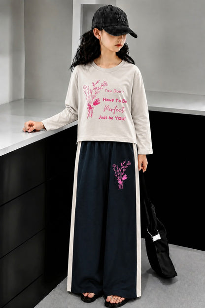 [You Don't Have To Be Perfect ] Printed Grey   Full Selves Baggy Track Suit Girls