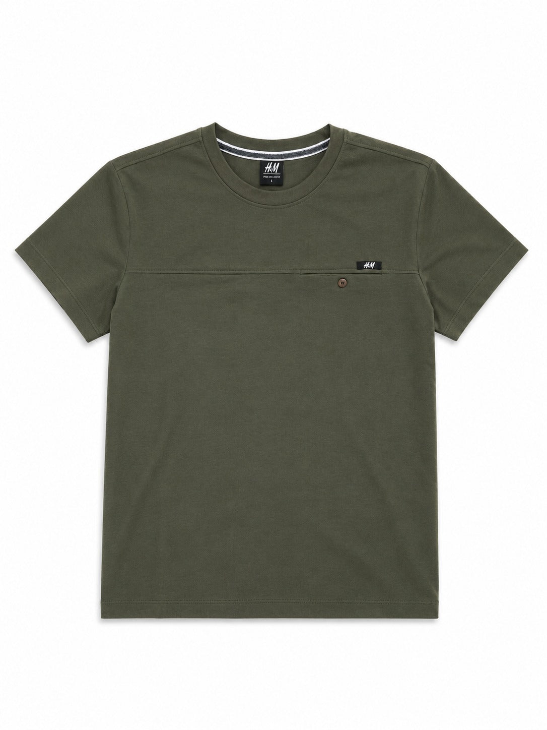 Olive  Green Chest Line Pocket Pique  Men's T-Shirt