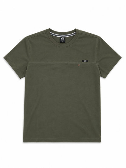Olive  Green Chest Line Pocket Pique  Men's T-Shirt