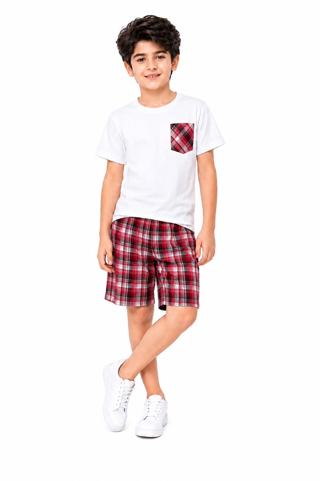Checked Pocket White Boys Nicker Suit