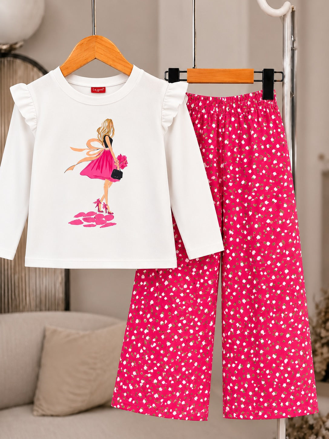 [Girl ] Printed Pink   Girls T-shirt & Cotton Flapper