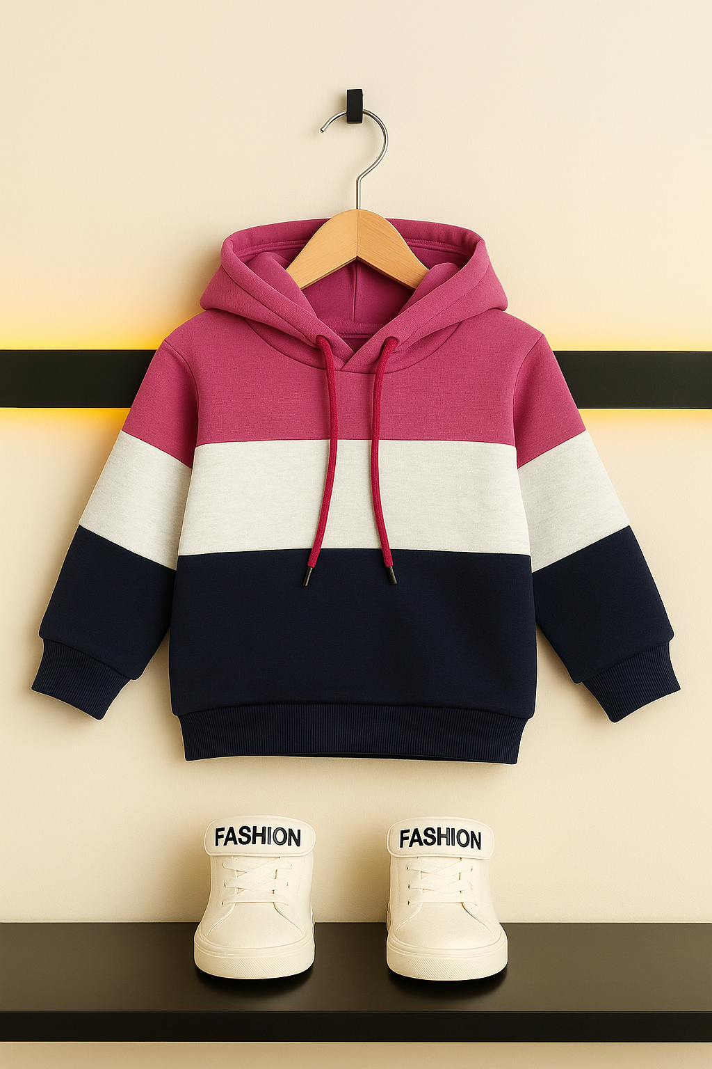 Kids Colorblock  Hoddie – Pink. Off-white. Navy 123
