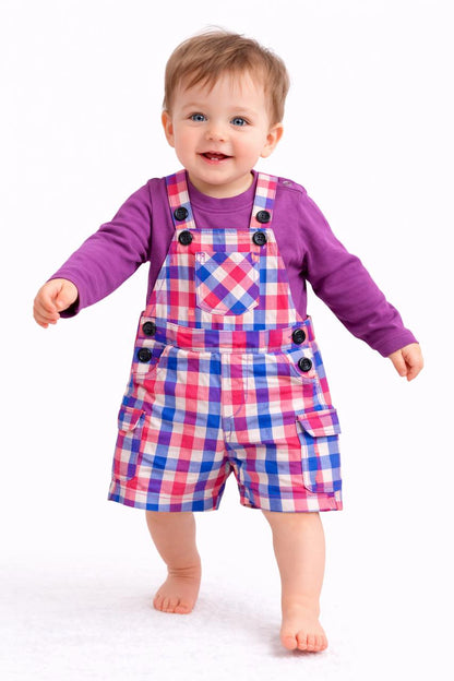 Red & Purple   Check Adventure New Born Boys Romper 110