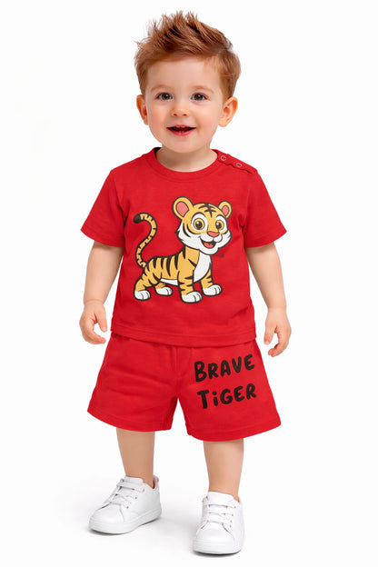 Tiger Printed Red    New Born  Nicker Suit 219