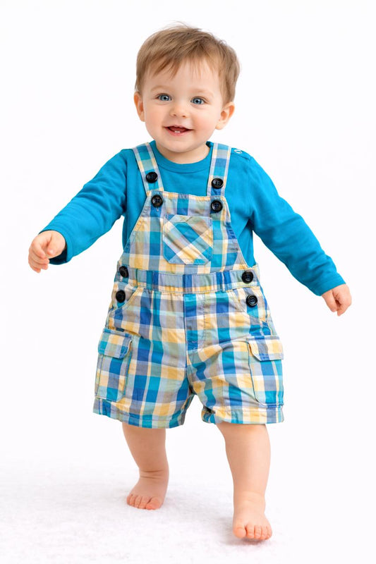 Blue Check Adventure New Born Boys Romper 103
