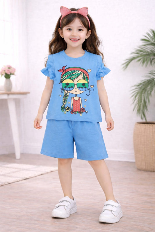 Girl Printed Blue Girls Nicker Suit 110