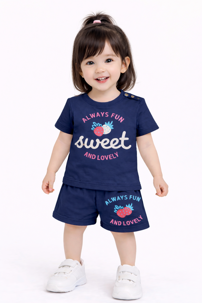 Sweets Fun Printed Navy Girls Nicker Suit 232
