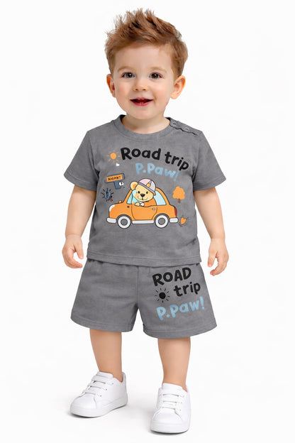 Road Trip Printed  Dark Grey New Born  Nicker Suit 221