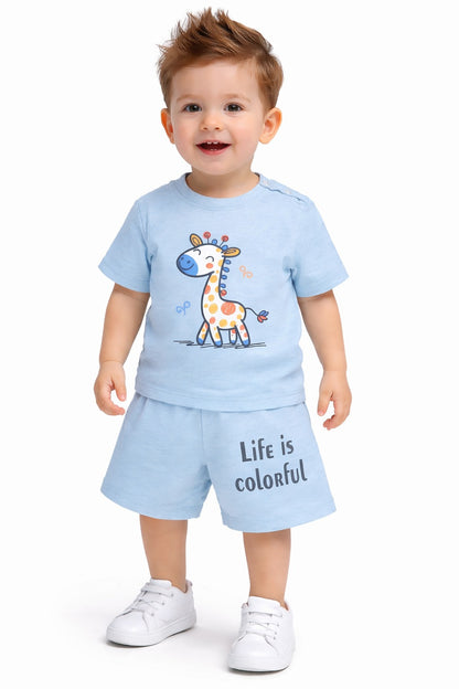 Little Giraffe Printed Light Blue  New Born  Nicker Suit 225