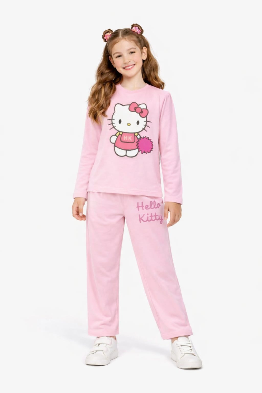 White Pink Kitty Printed  Light Pink  Plane Selves T-Shirt &Trousers Girls 272