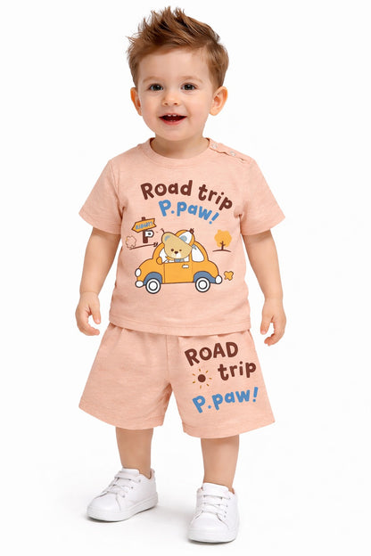 Road trip Printed  Peach New Born  Nicker Suit 232