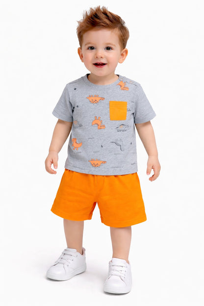 Dinosaur Printed Grey New Born  Nicker Suit 221
