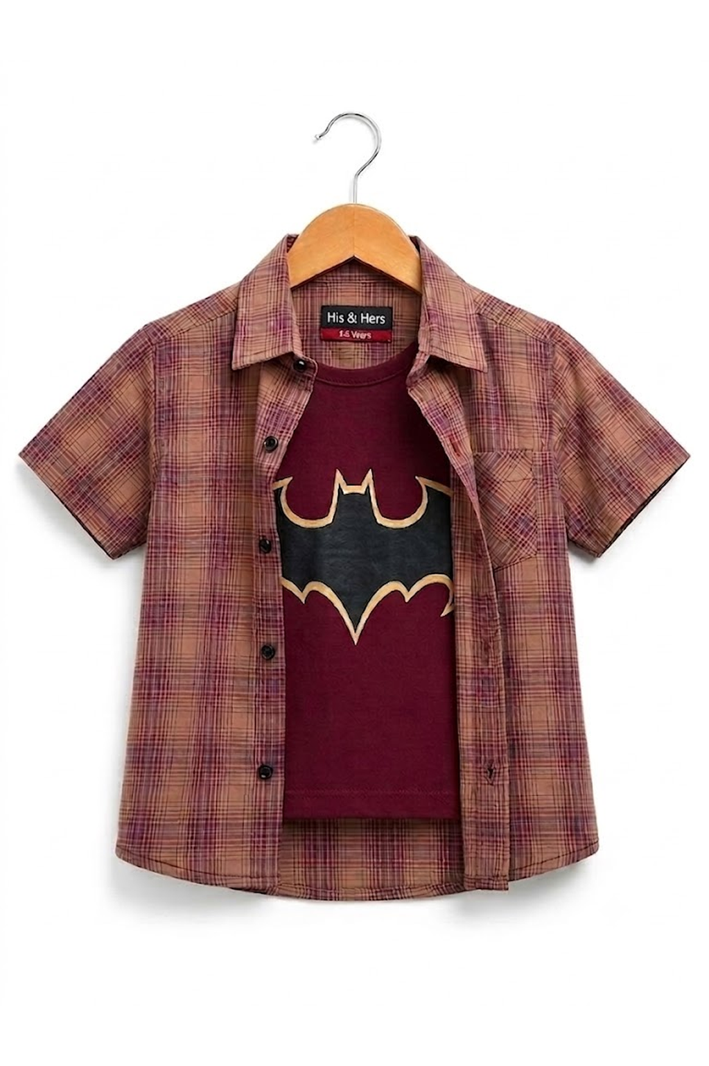 Brown Checked Bat Printed  Layered Casual Shirt
