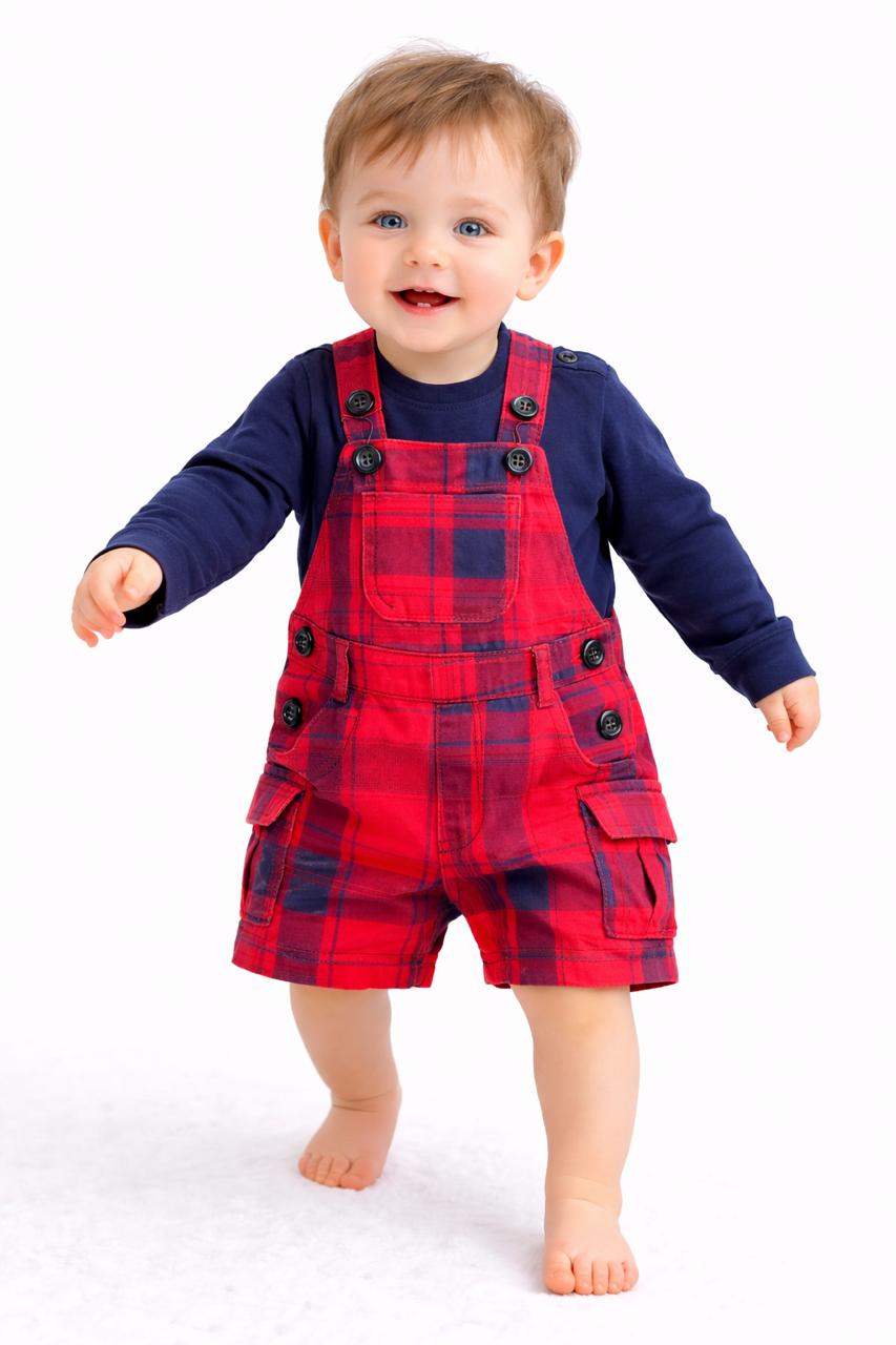 Red & Navy  Check Adventure New Born Boys Romper 108