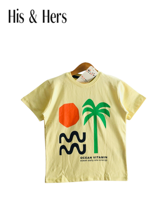Tree and Sun Print Yellow T-Shirt Boys 123