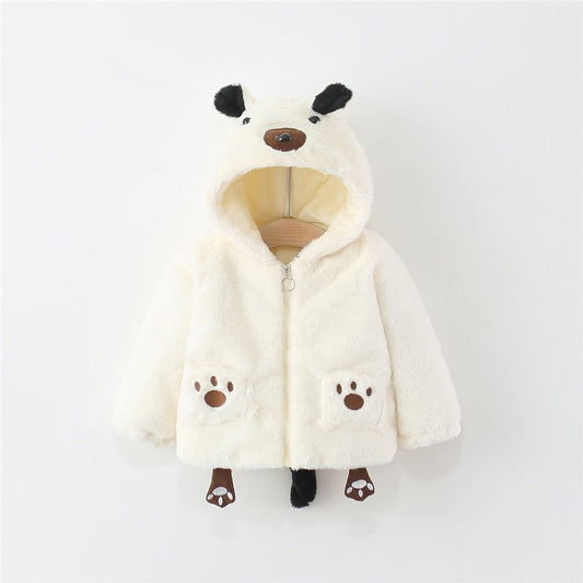 Fluffy Puppy Hooded Jacket for Kids – White