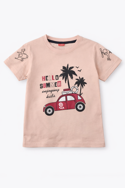 Hello Summer Car Printed Pink  T-Shirt