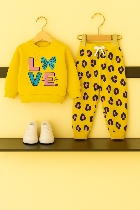 Love Printed Yellow Tracksuit Girls 410