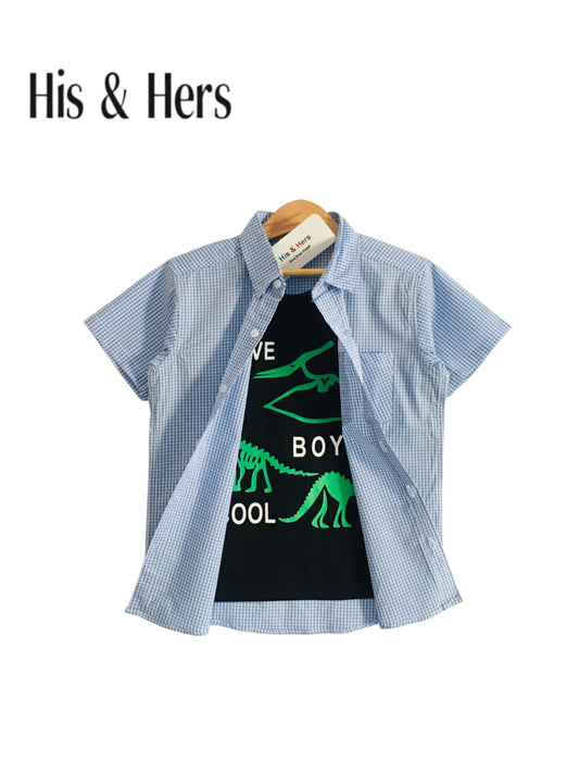 Dinosaur Black & Light Blue Checked Double Shirt Boys 121