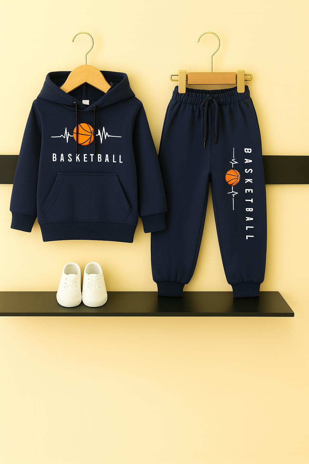 Basketball Print Navy Fleece Hoodie Tracksuit Boys 508