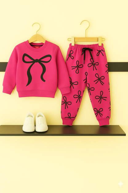 Pink Bow  Allover Print  Girls' Tracksuit 511