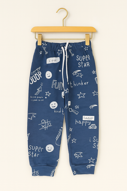 Super Star Doodle Joggers – Denim Blue 🌟