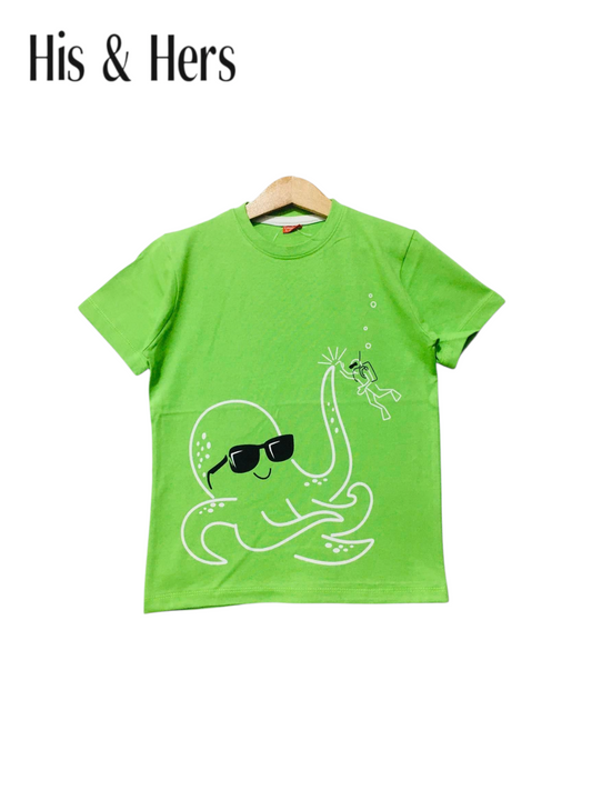 Octopus Print Green T-Shirt Boys 456