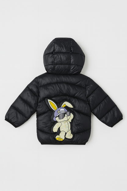 Imported Puffer Jacket Rabbit Print  - Black