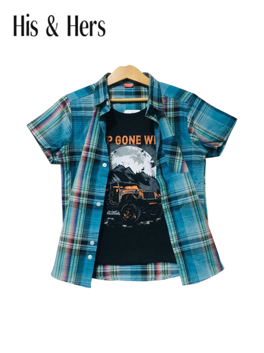 Black& Blue Checked [Car] Double Casual Shirt Boys 251