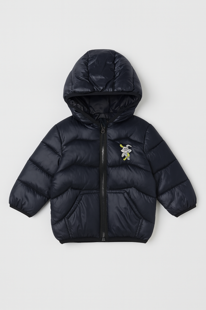 Imported Puffer Jacket Rabbit Print  - Black